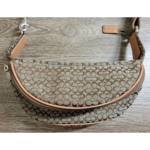 Vintage COACH Y2K Khaki Tan Signature Jacquard Waist Pouch Belt Bag Fanny Pack - Picture 1 of 16